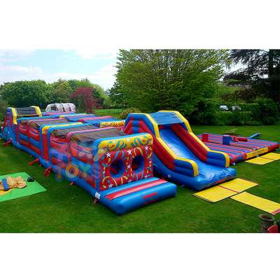 XIXI TOYS outdoor kids sport games UK hot sale longest inflatable obstacle course with roof cover