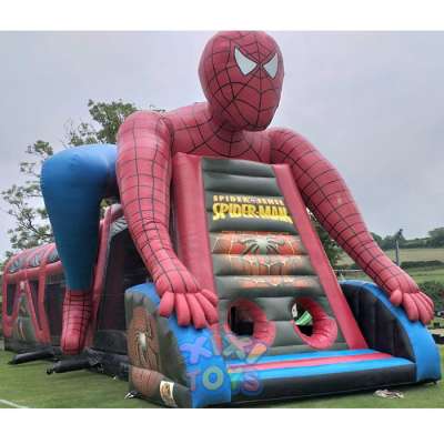 XIXI TOYS outdoor party blow up sport games inflatable spiderman obstacle course with roof cover